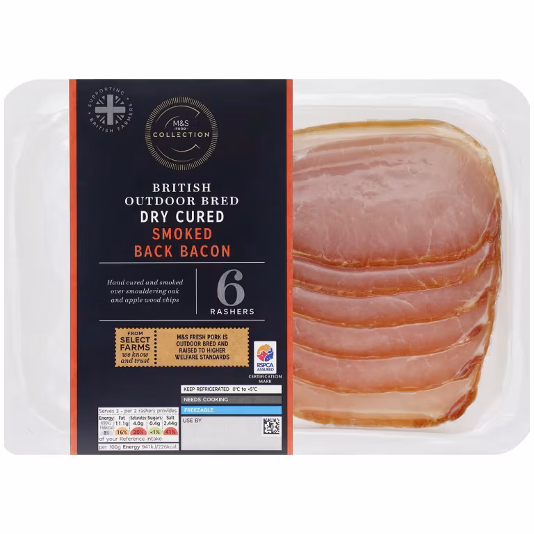 M&S British Outdoor Bred Dry Cured Smoked Back Bacon