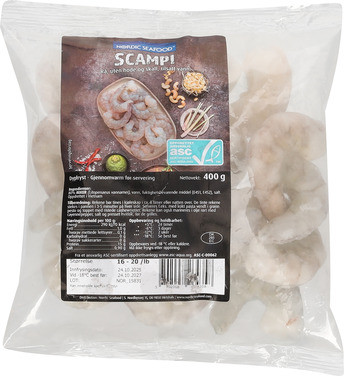 Nordic Seafood Asc Stor Rå Pillet Scampi 16/20 400g