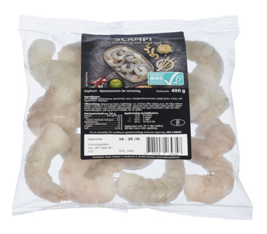 Nordic Seafood Asc Stor Rå Pillet Scampi 16/20 400g
