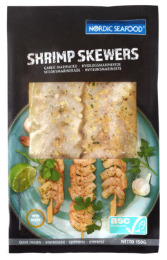 Nordic Seafood Asc Hvitløksmarinerte Scampi Spyd 150g