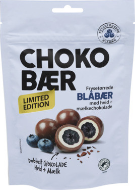 Choko Bær Blåbær m/hvid Chokolade og Mælkechokolade 80g Nordthy
