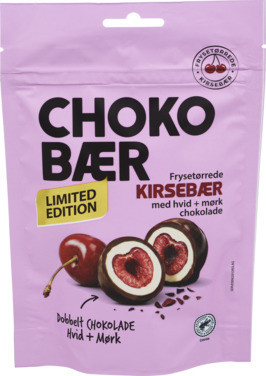 Choko Bær Kirsebær m/hvid Chokolade og Mørk Chokolade 80g Nordthy