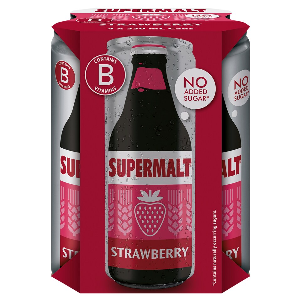 Supermalt No Added Sugar Strawberry 4 x 330ml