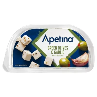 Apetina Green Olives & Garlic White Cheese Cubes 100g