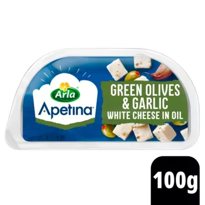 Apetina Green Olives & Garlic White Cheese Cubes 100g