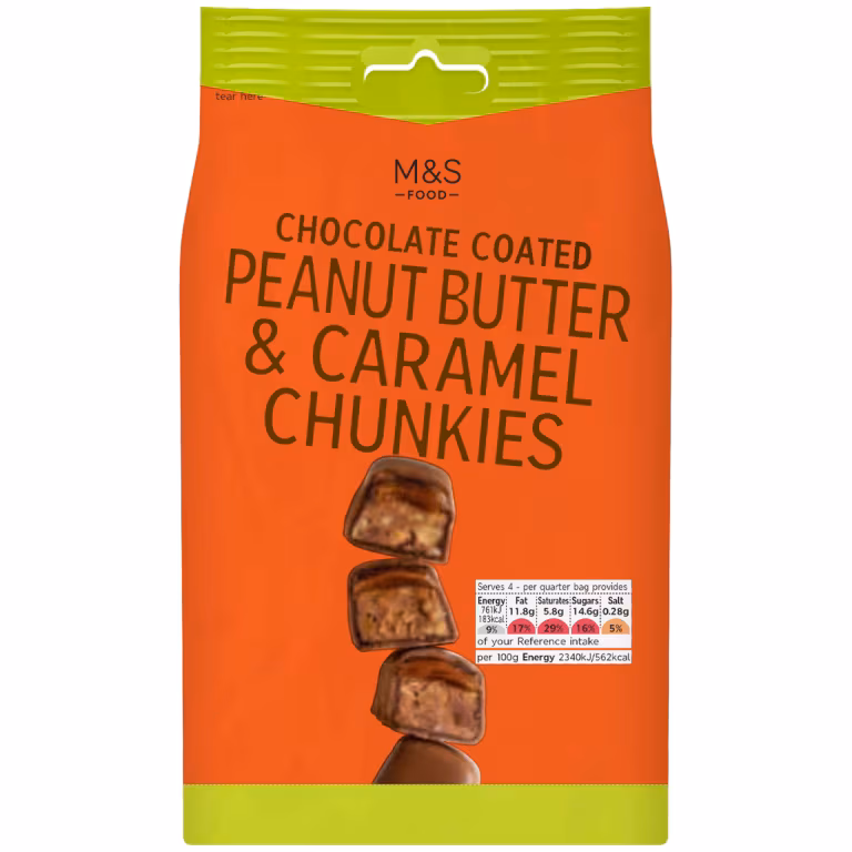 M&S Chocolate Coated Peanut Butter and Caramel Chunkies
