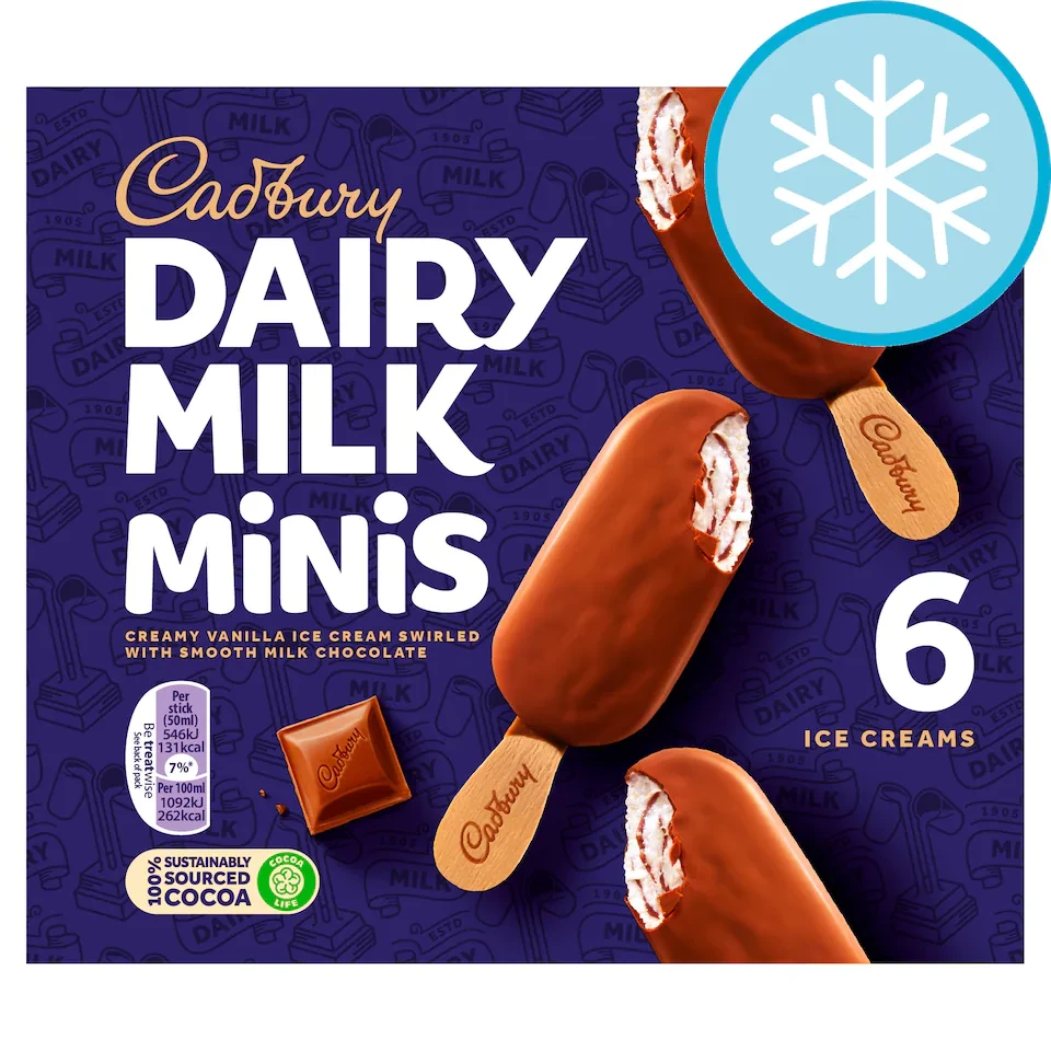 Cadbury Dairy Milk Minis Vanilla Ice Cream Sticks 6 x 50ml