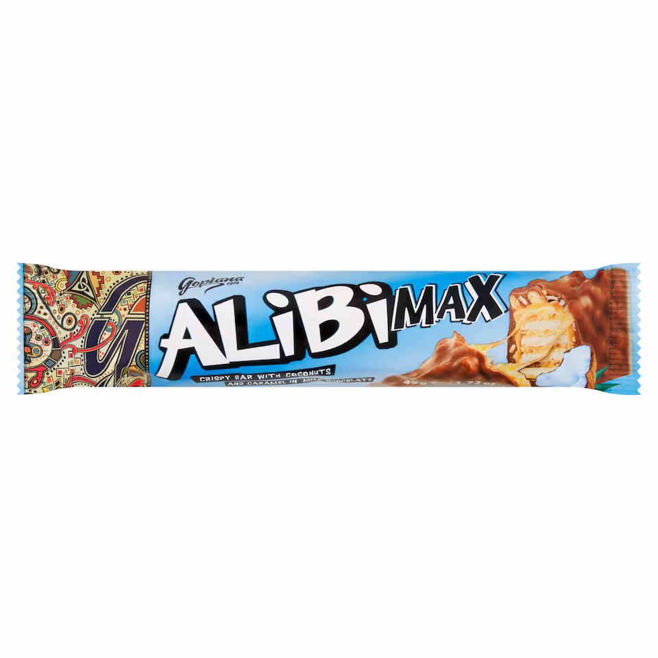 Alibi Max Chocolate Bar With Coconut & Caramel 49G