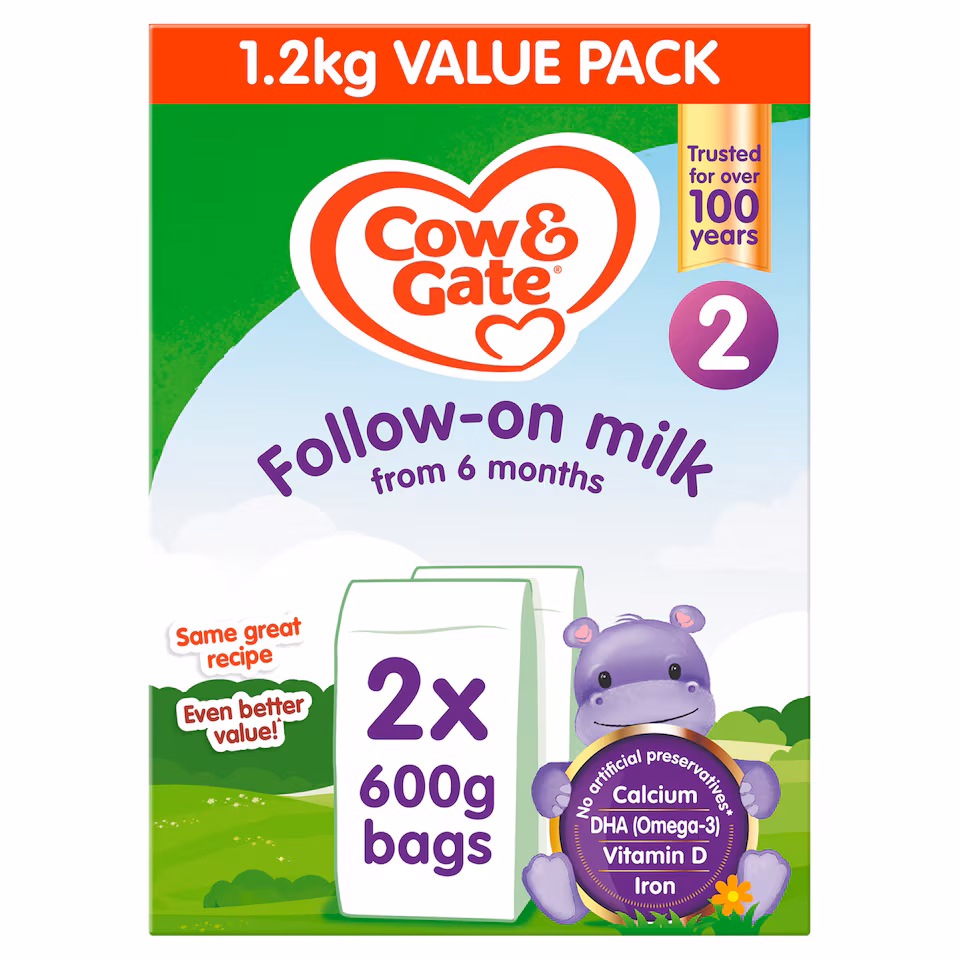 Cow & Gate 2 Follow On Baby Milk Formula Powder 6-12 Months Big Pack 1.2kg