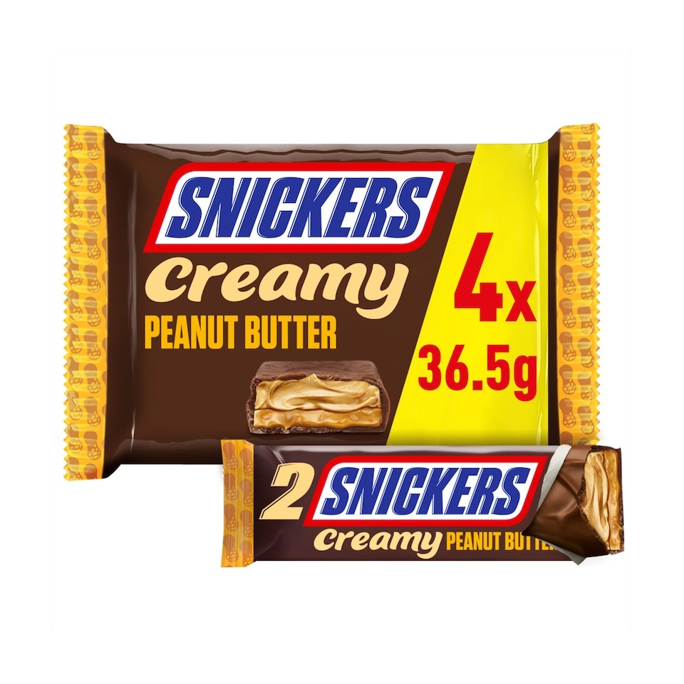 Snickers Creamy Peanut Butter & Milk Chocolate Duo Bars 4 x 36.5g