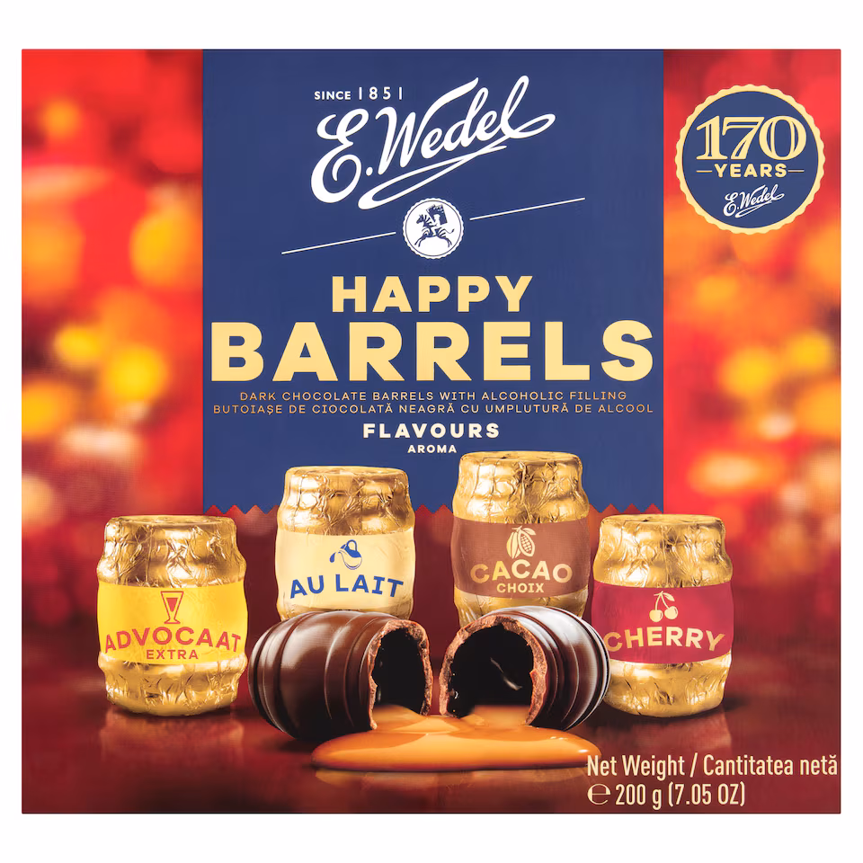 E.Wedel Dark Chocolate Barrels Plus Alcohol Filling 200G