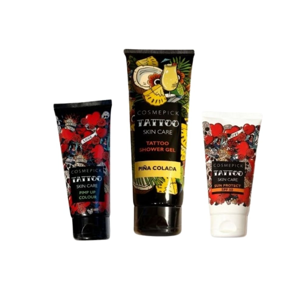 COSMEPICK Ink Stories Bundle - Tattoo SPF50 Sun Cream 50ml & Colour Serum 80ml & Tattoo Shower Gel 200ml