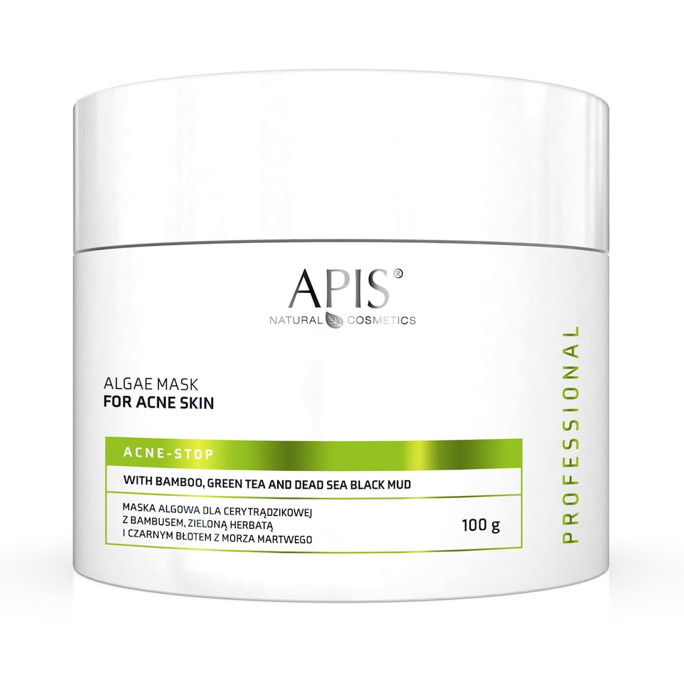 Apis ACNE-STOP Algae Mask for Acne-Prone Skin with Bamboo, Green Tea, and Dead Sea Black Mud | 100g