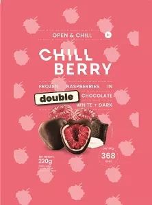 Chill Berry Frozen Raspberries in Double Chocolate White + Dark 220g