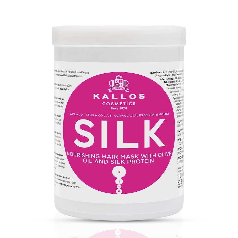 Kallos KJMN Silk Nourishing Hair Mask 1L Revitalising treatment for dry fragile dull hair enriched olive oil silk protein to enhance shine texture elasticity