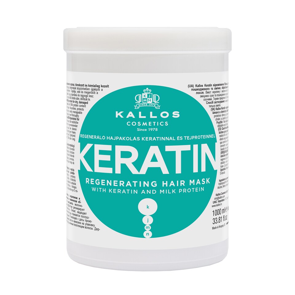 Kallos KJMN Keratin Hair Mask 1L Restorative treatment for dry damaged and chemically treated hair enriched with milk protein to strengthen smooth and add shine