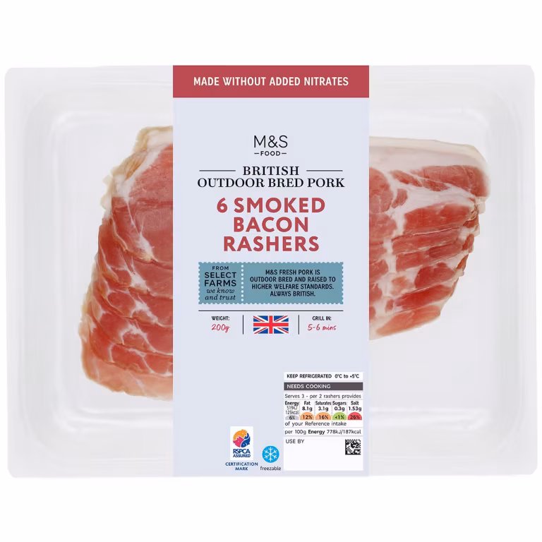 M&S British Outdoor Bred 6 Smoked Bacon Rashers