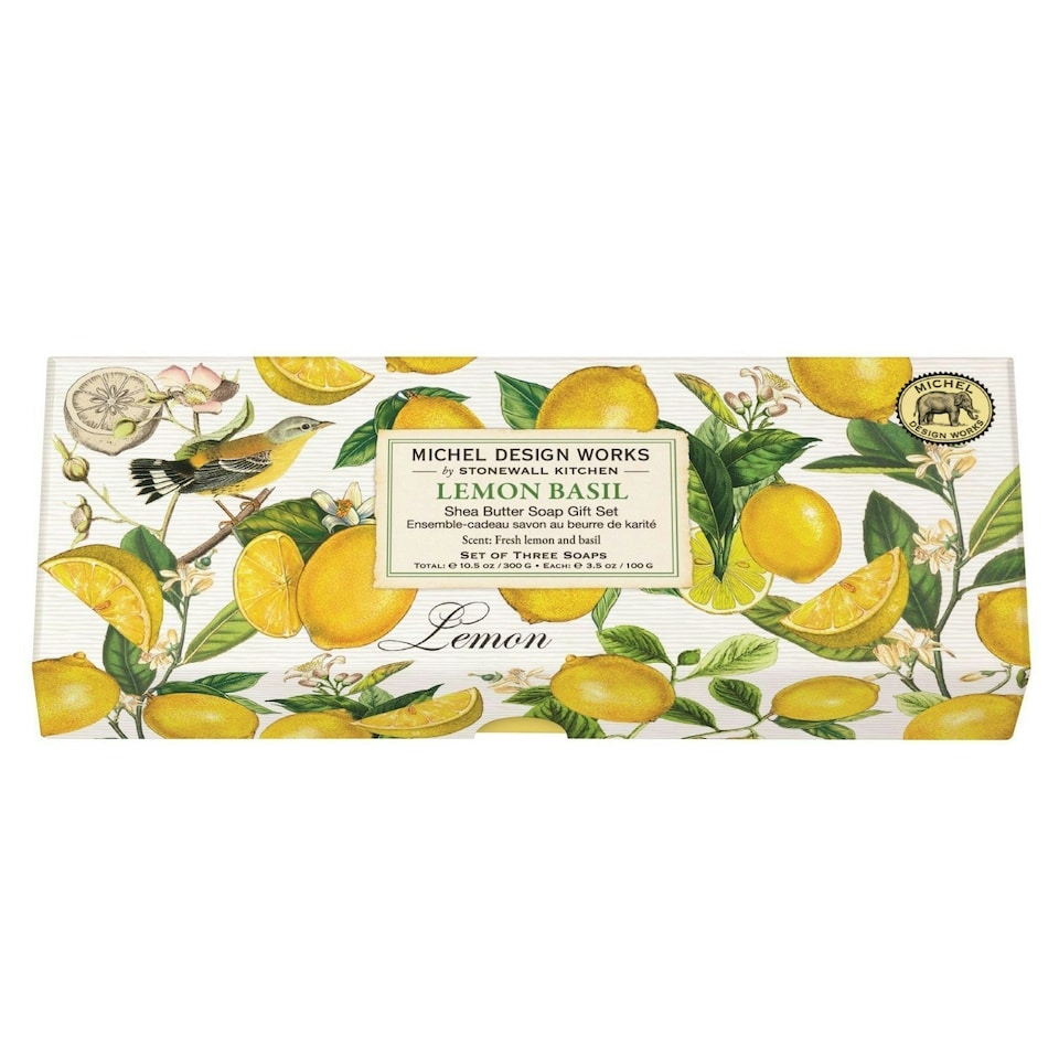 Michel Design Works Set of 3 Shea Butter Soaps Gift Set Lemon Basil