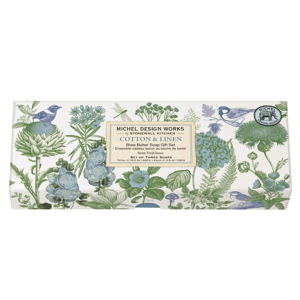 Michel Design Works Set of 3 Shea Butter Soaps Gift Set Cotton & Linen