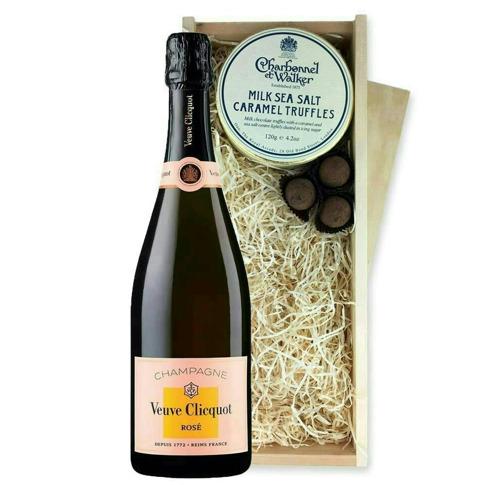 Veuve Clicquot Rose Champagne And Milk Sea Salt Charbonnel Chocolates Box 75cl 12.5% abv