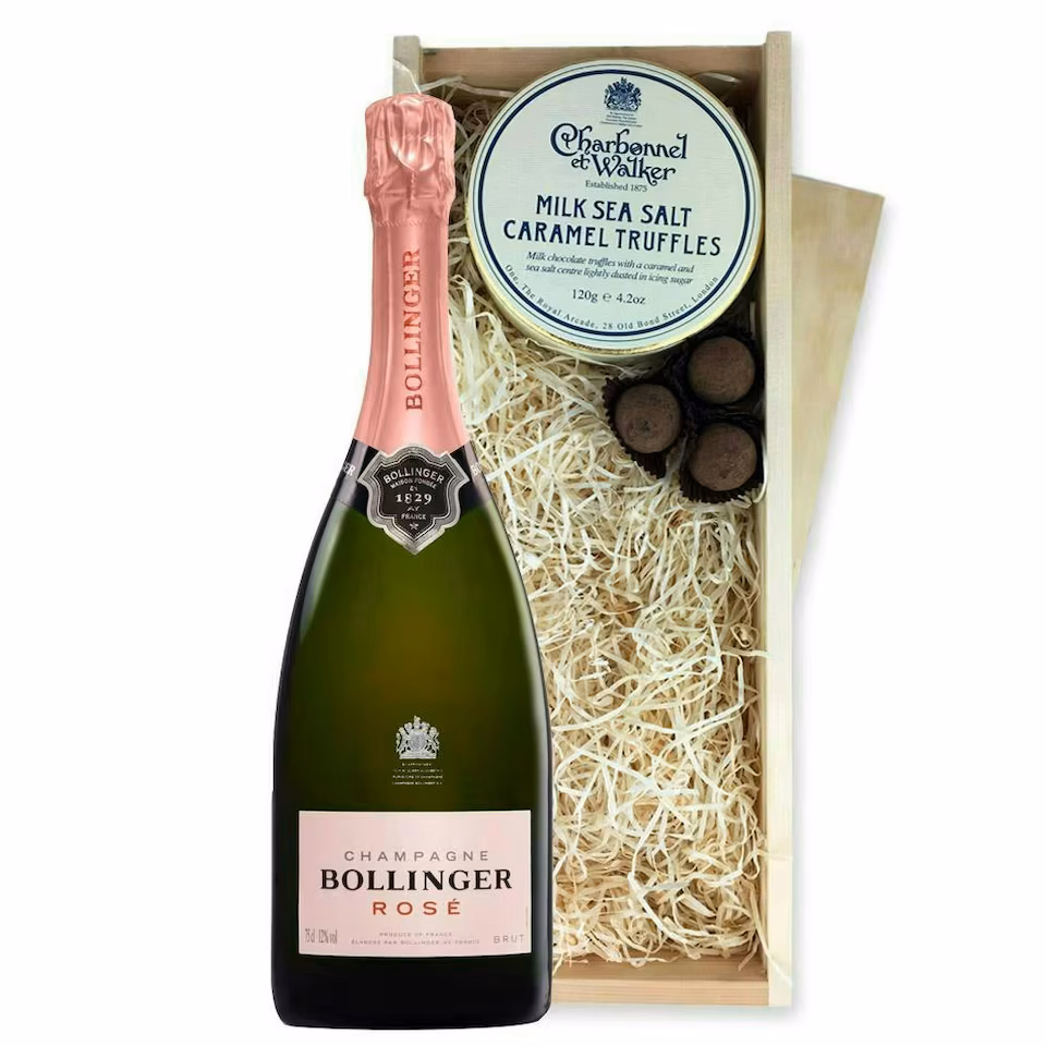 Bollinger Rose Champagne And Milk Sea Salt Charbonnel Chocolates Box 75cl 12.5% abv