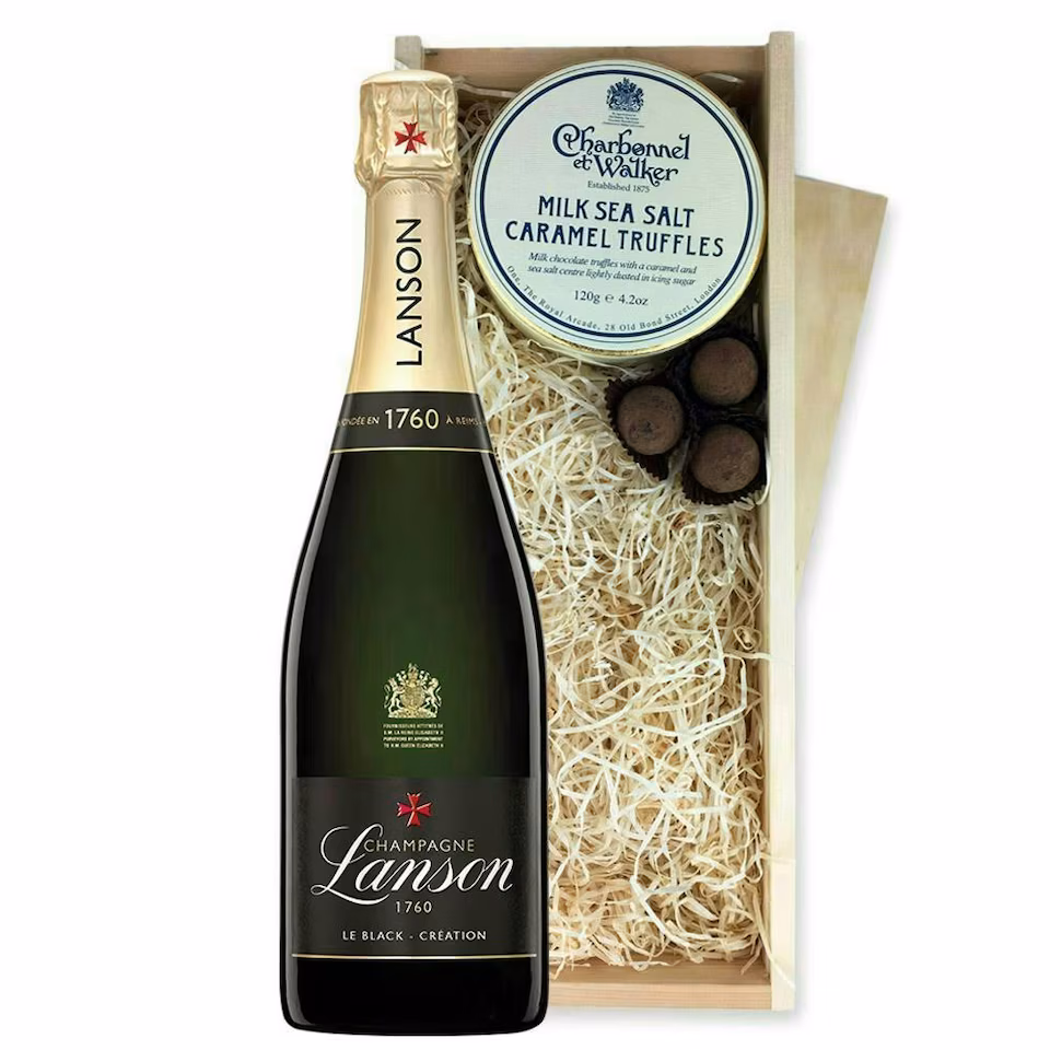 Lanson Le Black Creation Brut Champagne And Milk Sea Salt Charbonnel Chocolates Box 75cl 12.5% abv
