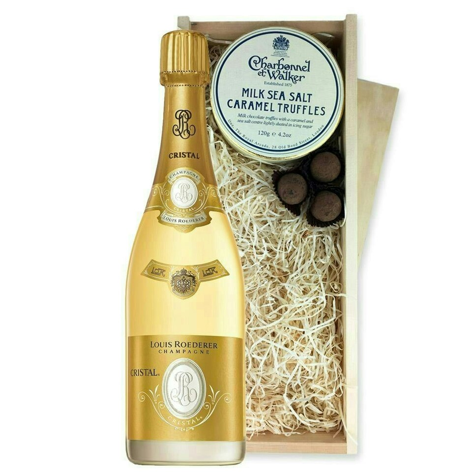 Louis Roederer Cristal Vintage Champagne And Milk Sea Salt Charbonnel Chocolates Box 75cl 12% abv