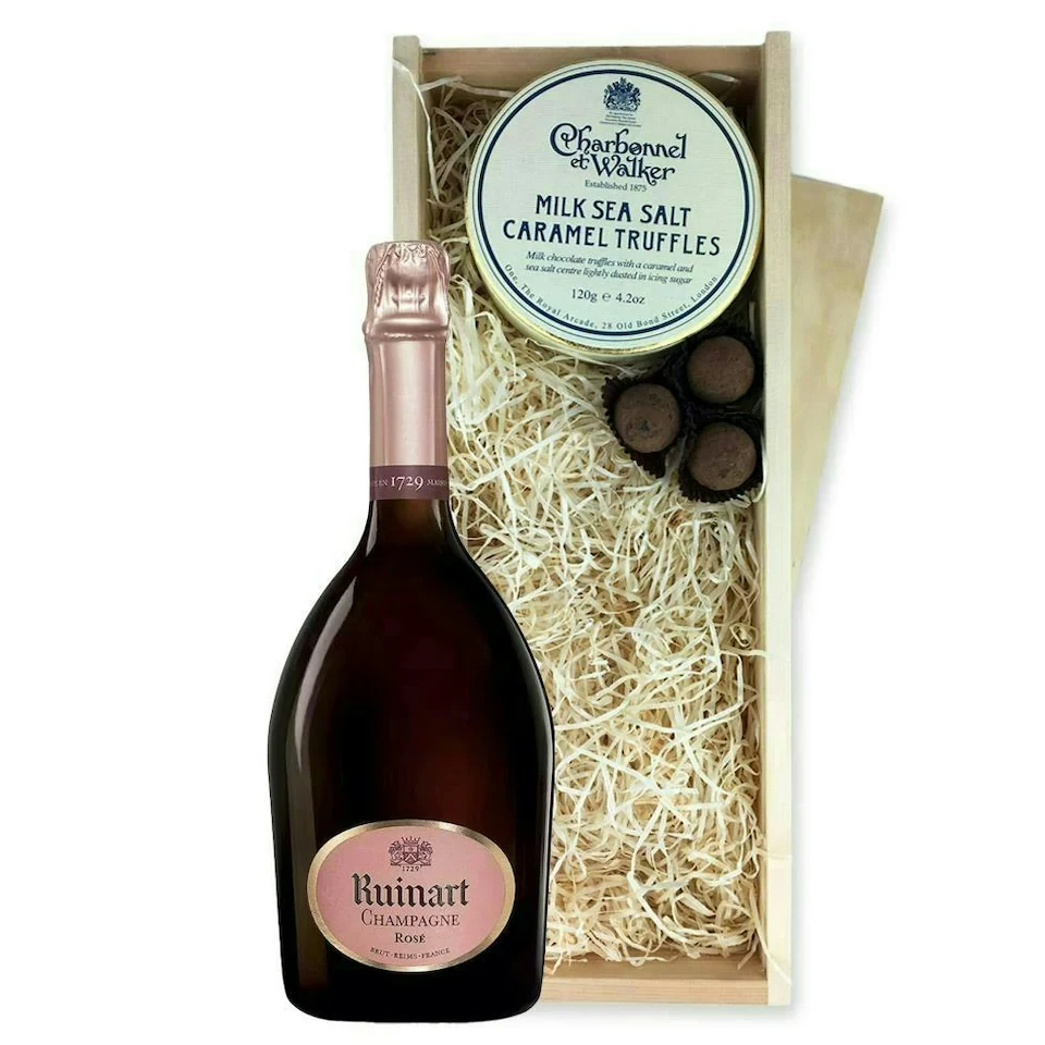 Ruinart Rose Champagne And Milk Sea Salt Charbonnel Chocolates Box 75cl 12.5% abv