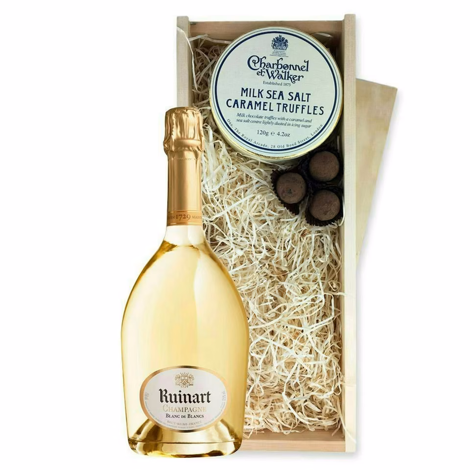 Ruinart Blanc de Blancs Champagne And Milk Sea Salt Charbonnel Chocolates Box 75cl 12.5% abv