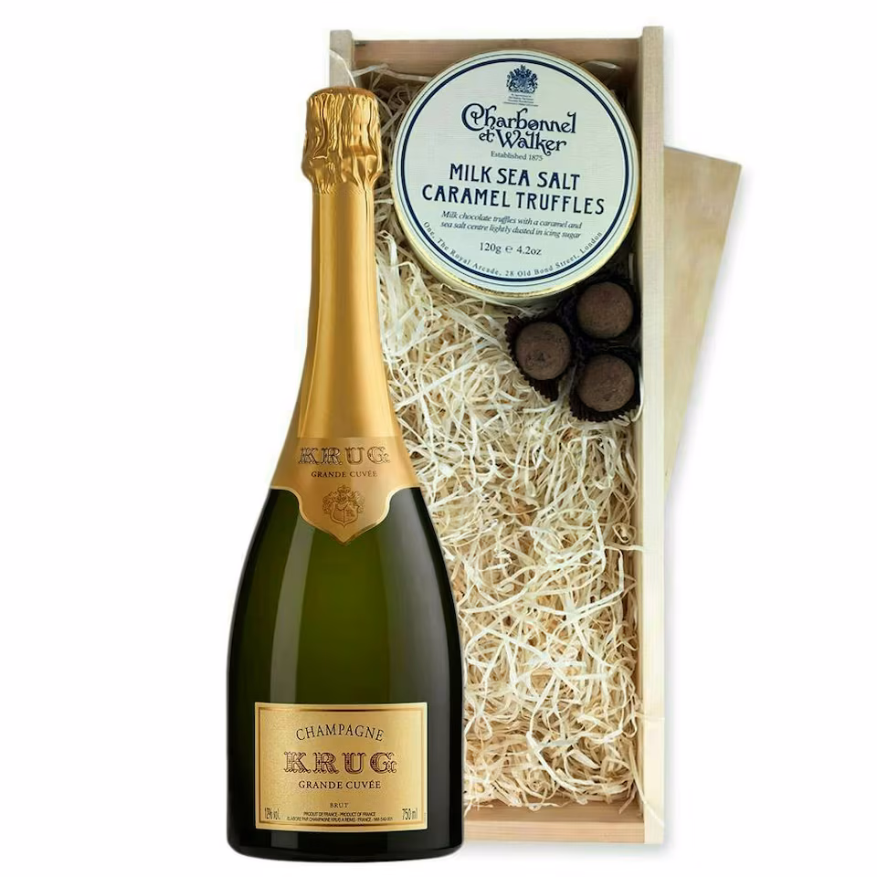 Krug Grande Cuvee Editions Brut Champagne And Milk Sea Salt Charbonnel Chocolates Box 75cl 12.5% abv
