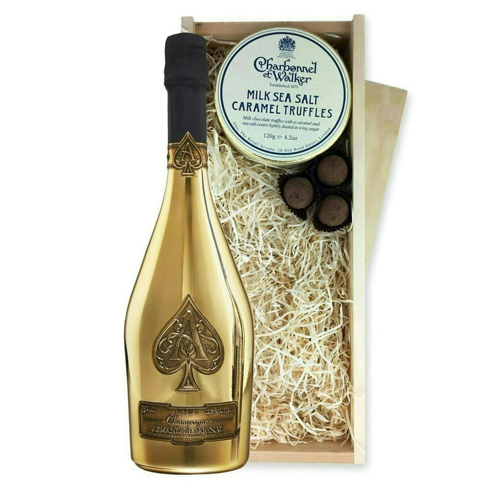 Armand de Brignac Ace of Spades Brut Gold Champagne And Milk Sea Salt Charbonnel Chocolates Box 75cl 12.5% abv