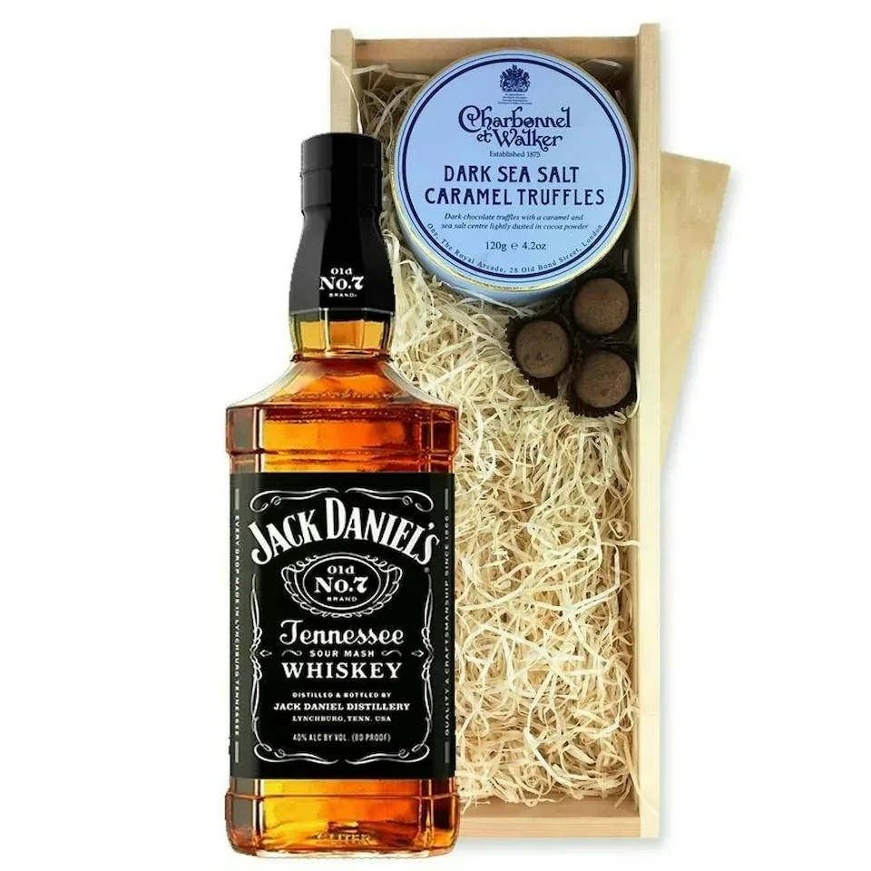Jack Daniels Original Old No. 7 Whisky And Dark Sea Salt Charbonnel Chocolates Box 70cl 40% abv