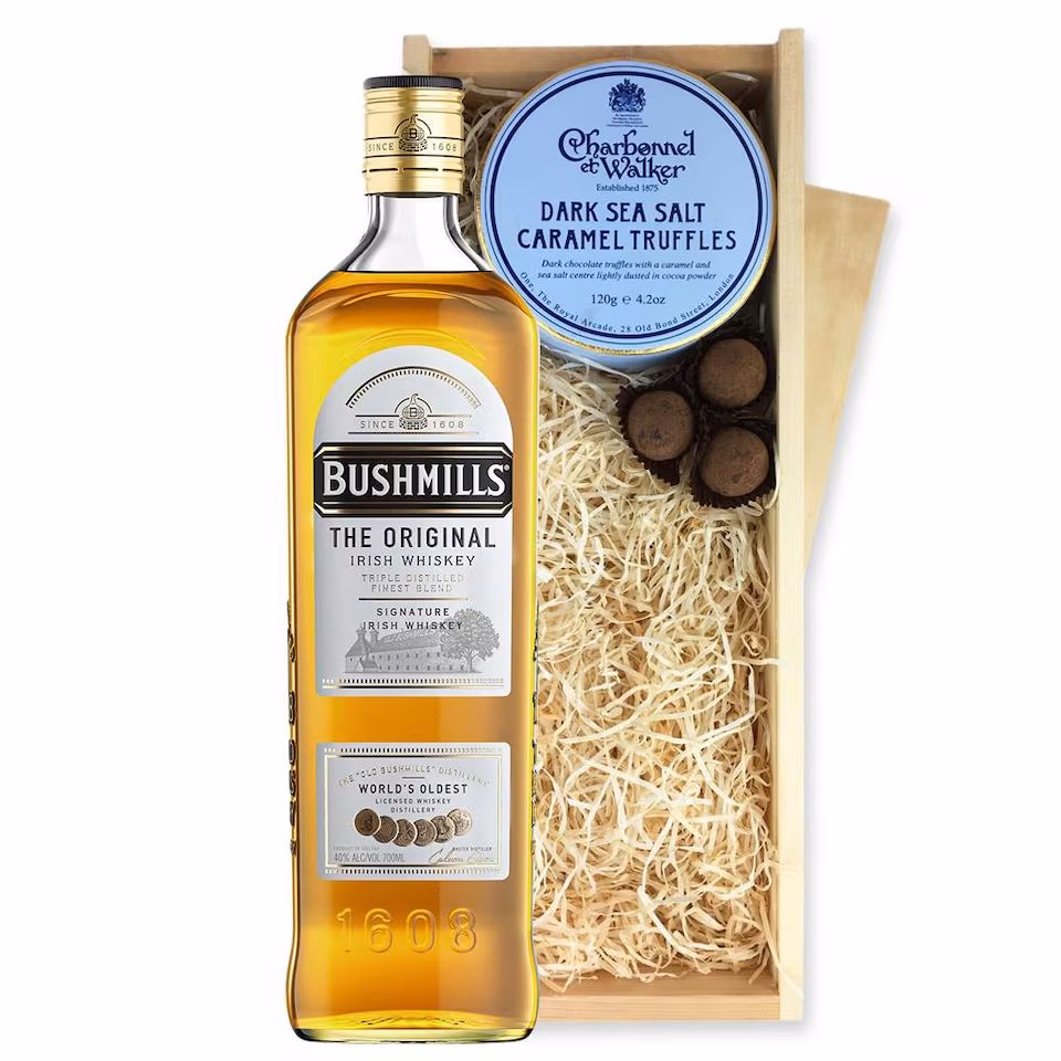 Bushmills Original Whisky And Dark Sea Salt Charbonnel Chocolates Box 70cl 40% abv