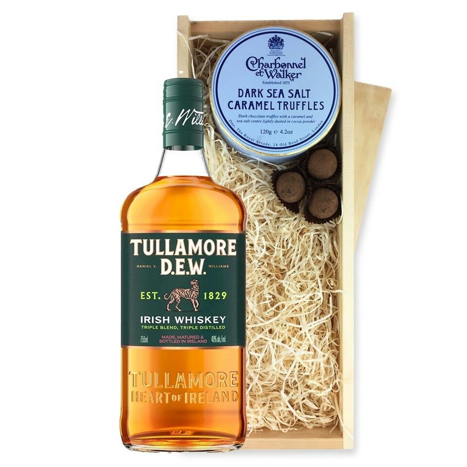 Tullamore Dew Irish Whiskey And Dark Sea Salt Charbonnel Chocolates Box 70cl 40% abv