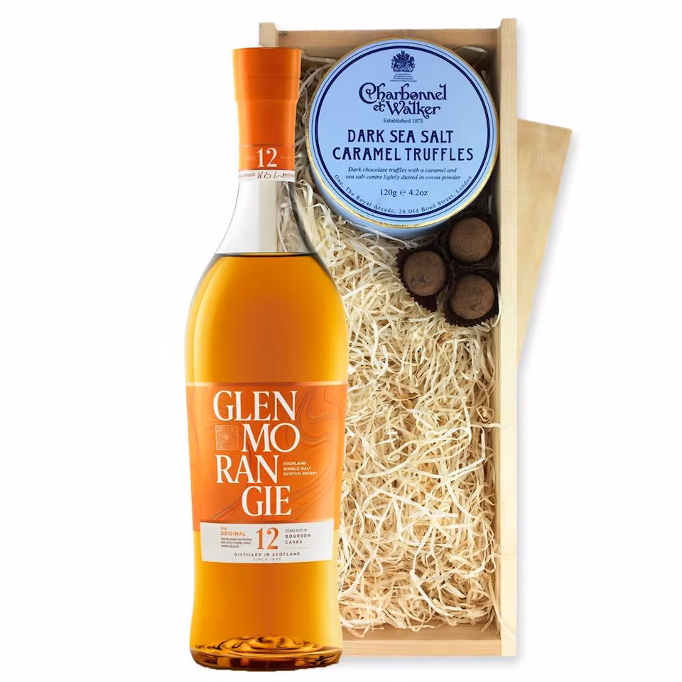 Glenmorangie Original 12 Year Old Whisky And Dark Sea Salt Charbonnel Chocolates Box 70cl 40% abv