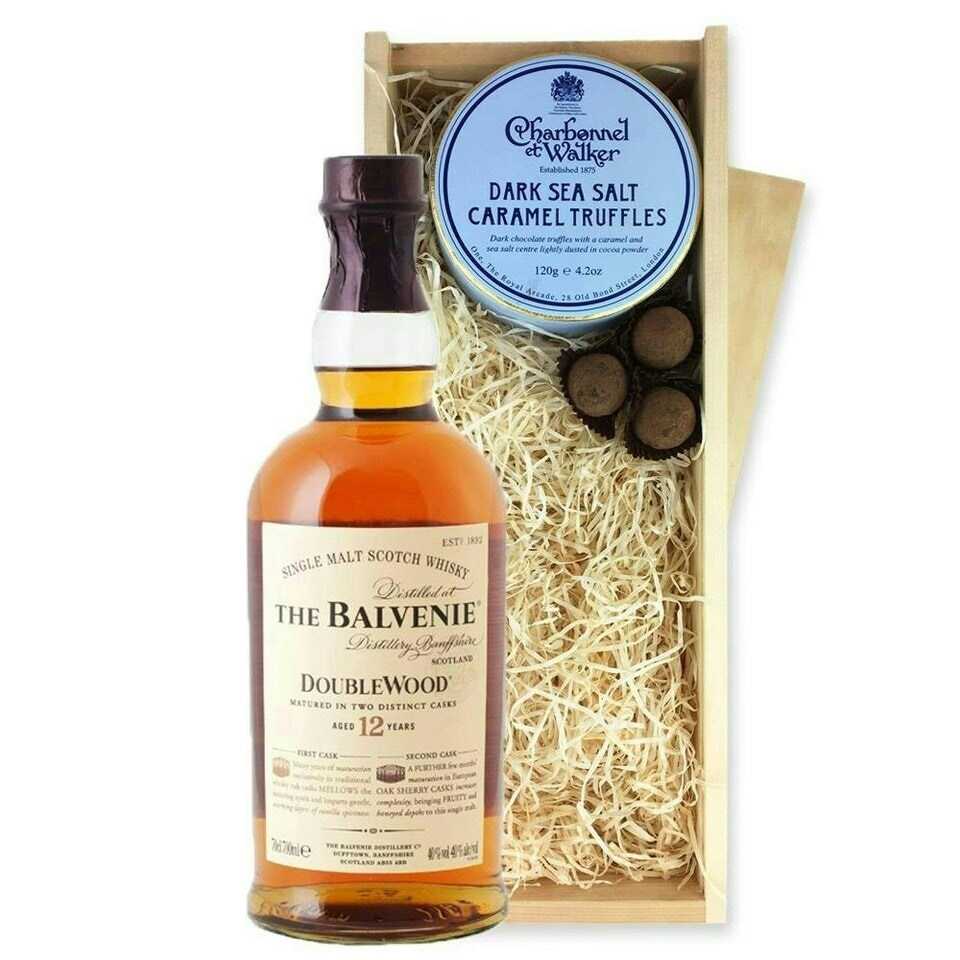 Balvenie 12 Year Old DoubleWood Whisky And Dark Sea Salt Charbonnel Chocolates Box 70cl 40% abv