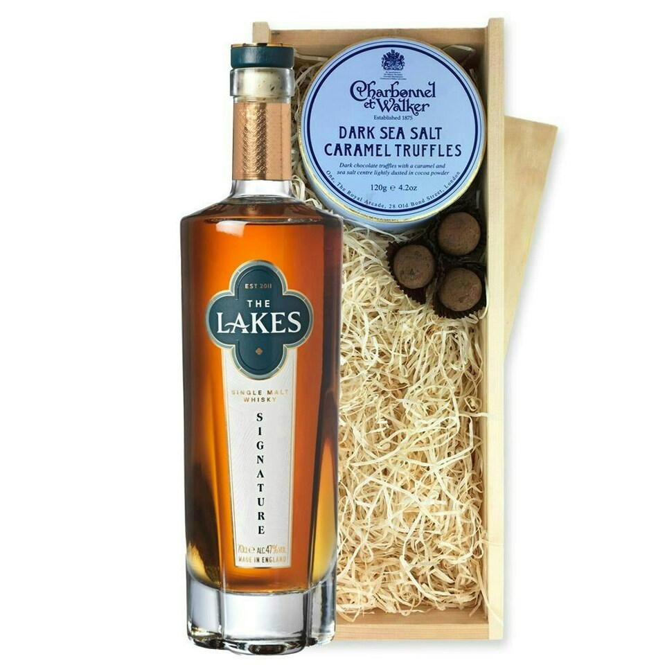 Lakes Signature Single Malt Whisky And Dark Sea Salt Charbonnel Chocolates Box 70cl 47% abv