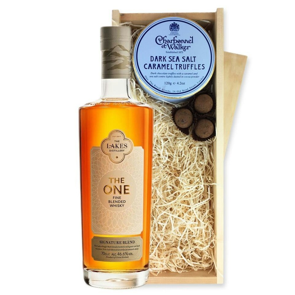 Lakes The One Signature Fine Blended Whisky And Dark Sea Salt Charbonnel Chocolates Box 70cl 46.6% abv