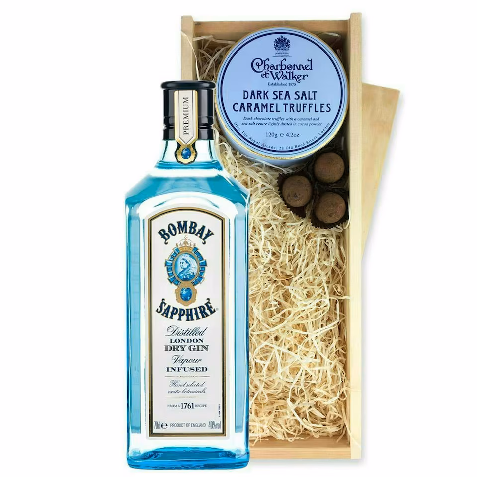 Bombay Sapphire London Dry Gin And Dark Sea Salt Charbonnel Chocolates Box 70cl 40% abv