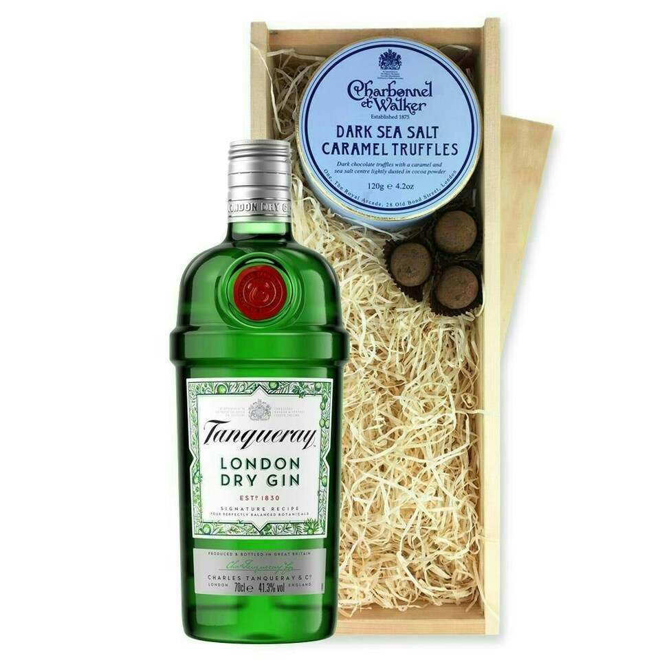Tanqueray London Dry Gin And Dark Sea Salt Charbonnel Chocolates Box 70cl 41.3% abv