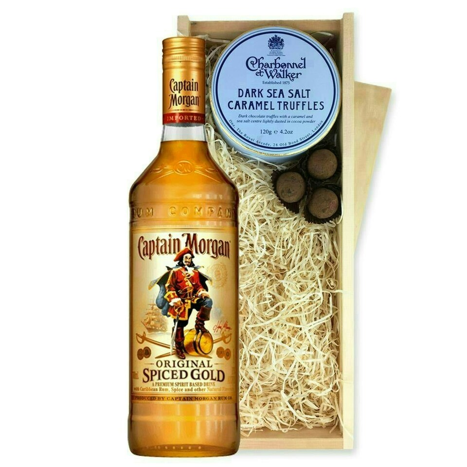 Captain Morgan Original Spiced Gold Rum And Dark Sea Salt Charbonnel Chocolates Box 70cl 35% abv