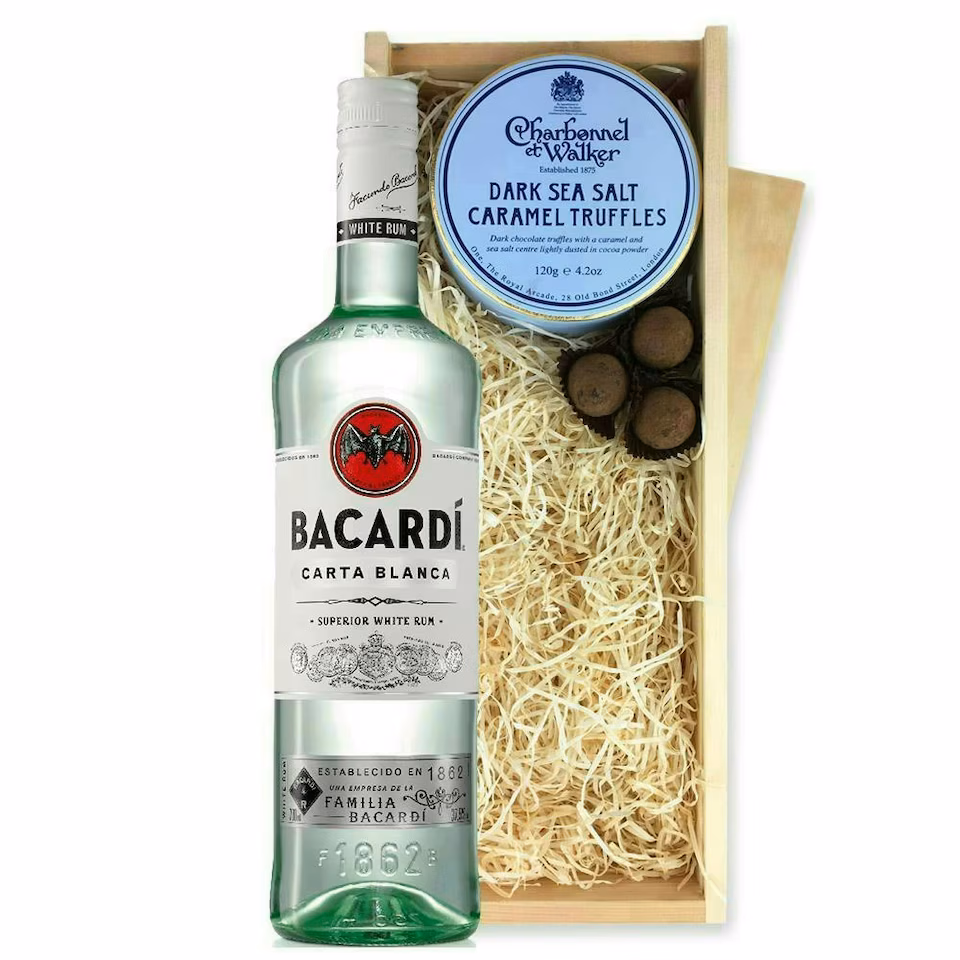 Bacardi Carta Blanca Rum And Dark Sea Salt Charbonnel Chocolates Box 70cl 37.5% abv