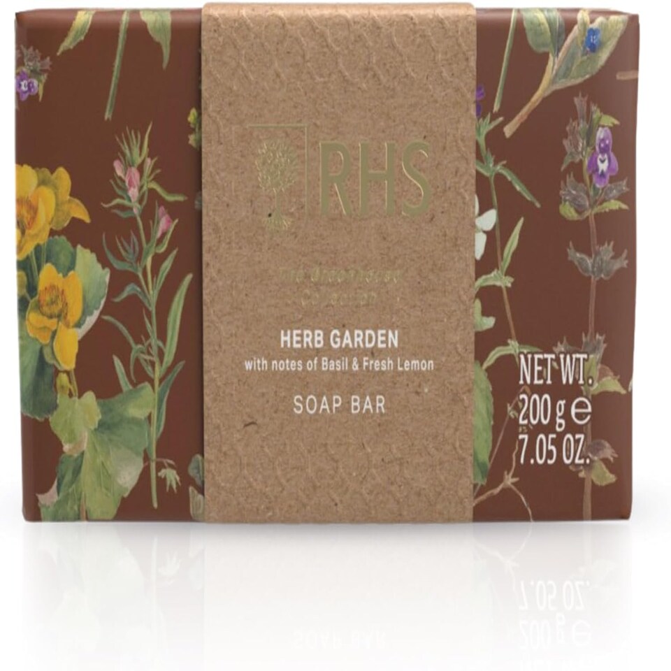RHS Greenhouse Herb Garden Soap Bar with Lemon, Basil & Patchouli Notes, Gently Cleanses and Leaves Skin Soft and Lightly Scented 200 g