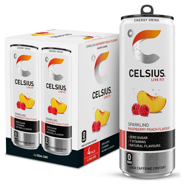Celsius 4 x 355ml Sparkling Raspberry Peach Energy Drink