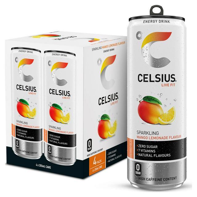 Celsius Energy Drink Sparkling Mango Lemonade 4 x 355ml