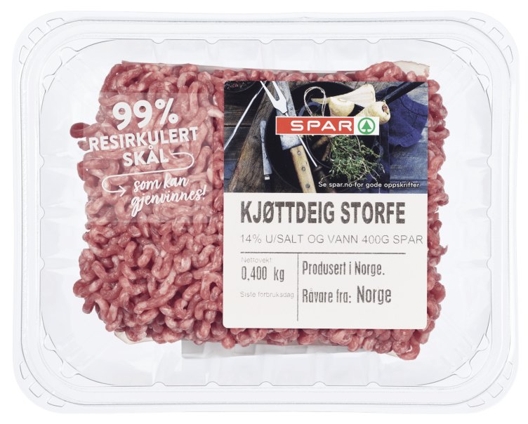 Kjøttdeig Storfe 14% u/Salt og Vann 400g Spar