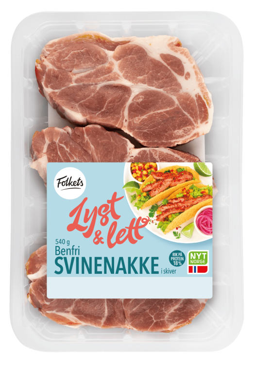 Svinenakke Benfri 540g 3pk Folkets