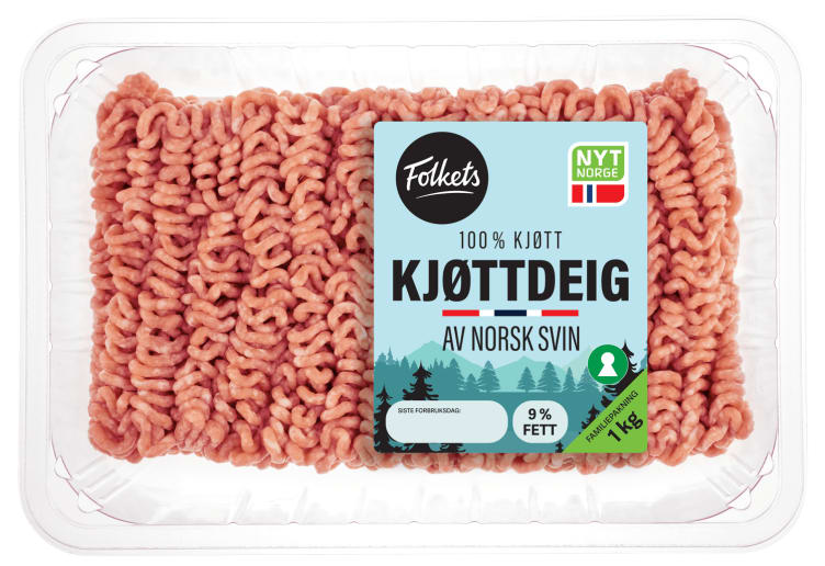 Kjøttdeig Svin 9% 1kg Folkets