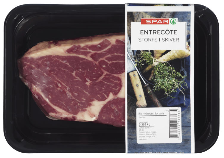 Storfe Entrecote skiver Ca350g Spar