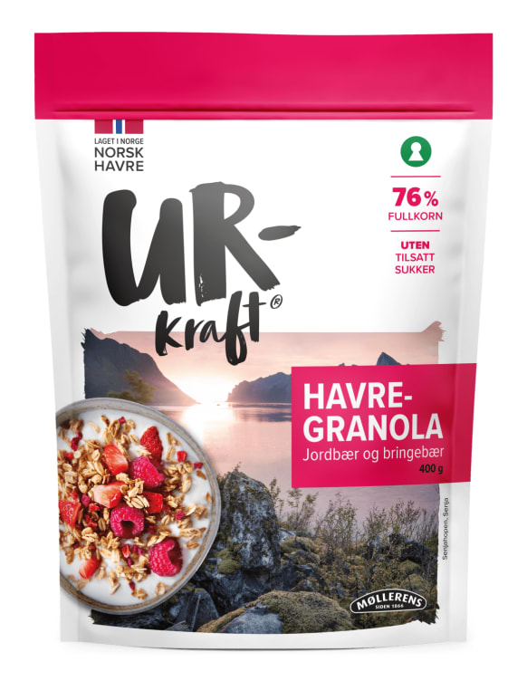 Havregranola Jordbær&Bringebær 400g Urkraft